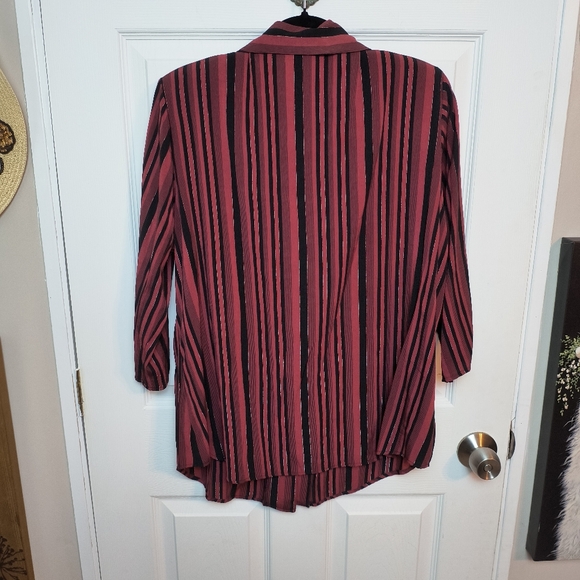 Vtg CB COLLECTIONS Top Womens 1X Striped Button up Blouse 3/4 Ruched Sleeve Red - Picture 6 of 8